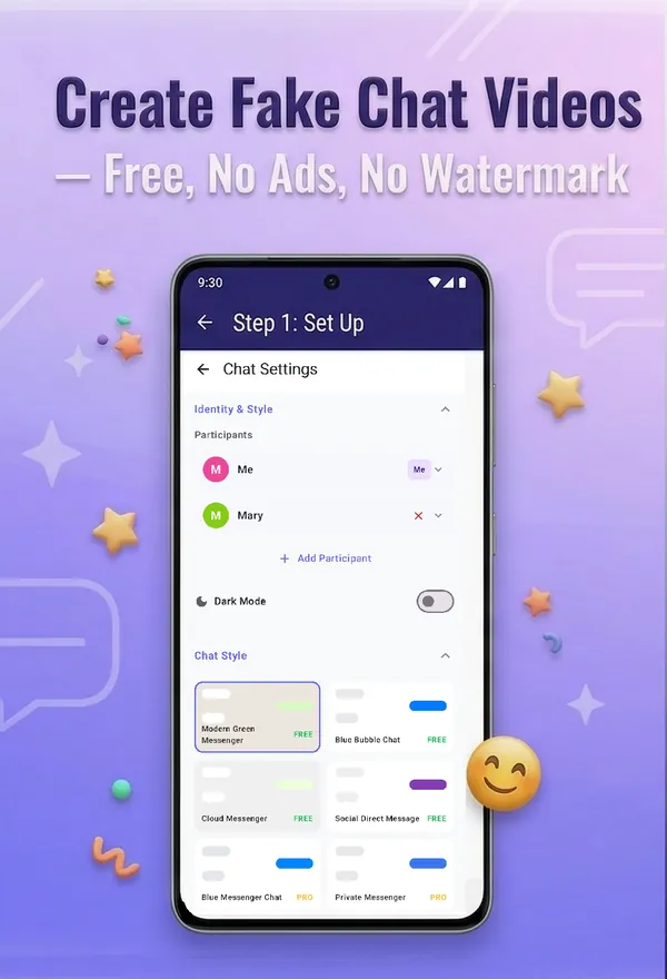 Set up a chat: choose participants and a chat style